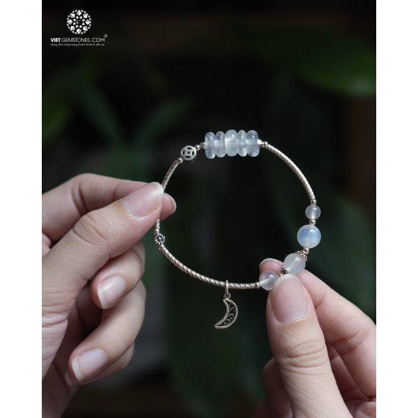 Lắc Tay Ngũ Điếu Moonstone - Đá Mặt Trăng Charm Bạc